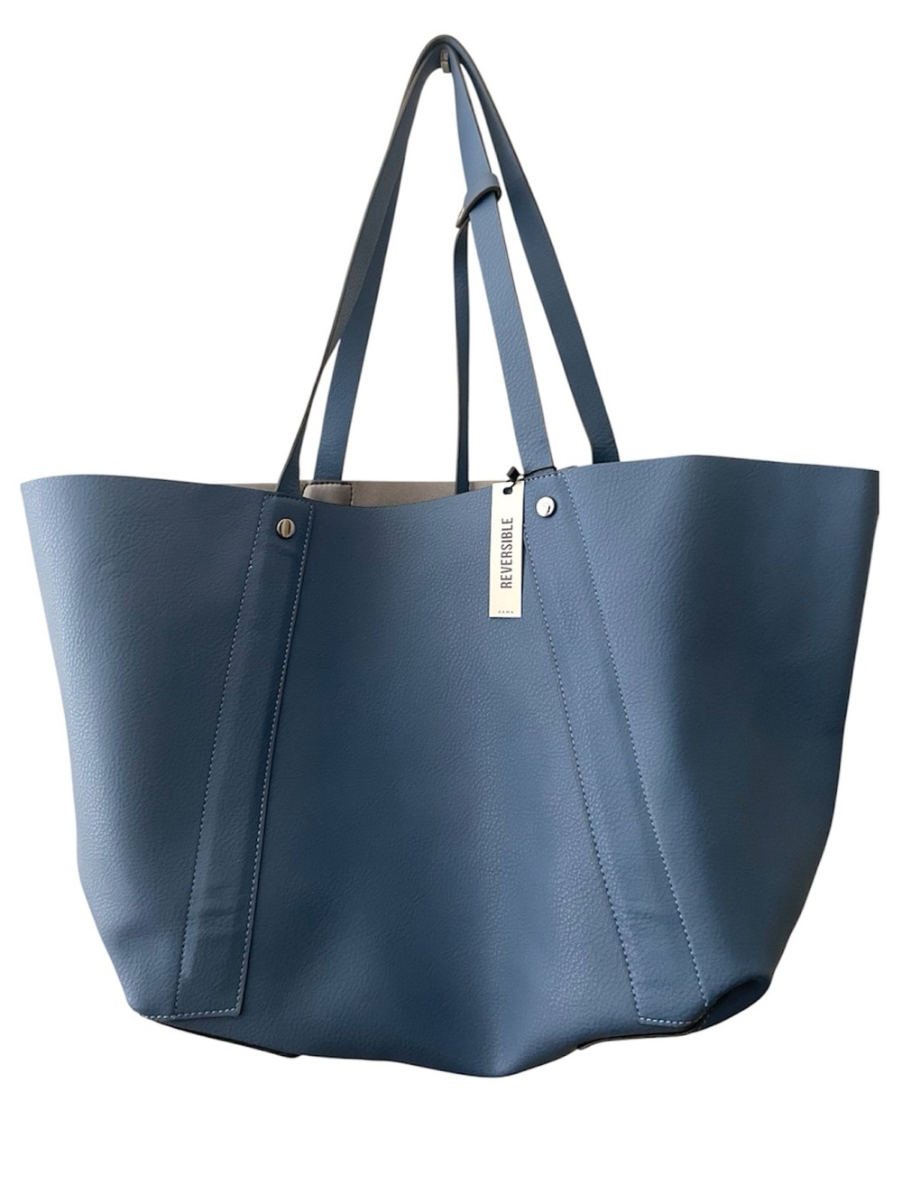 Zara Blue Reversible Faux Leather Tote